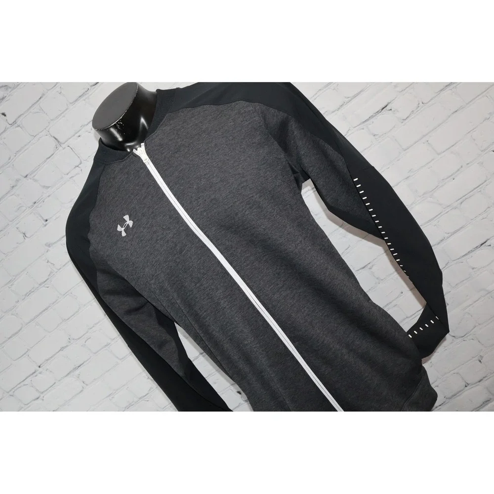 Under Armour Full Zip Jacket Mens XLT Tall Gray Black ColdGear Bomber Track